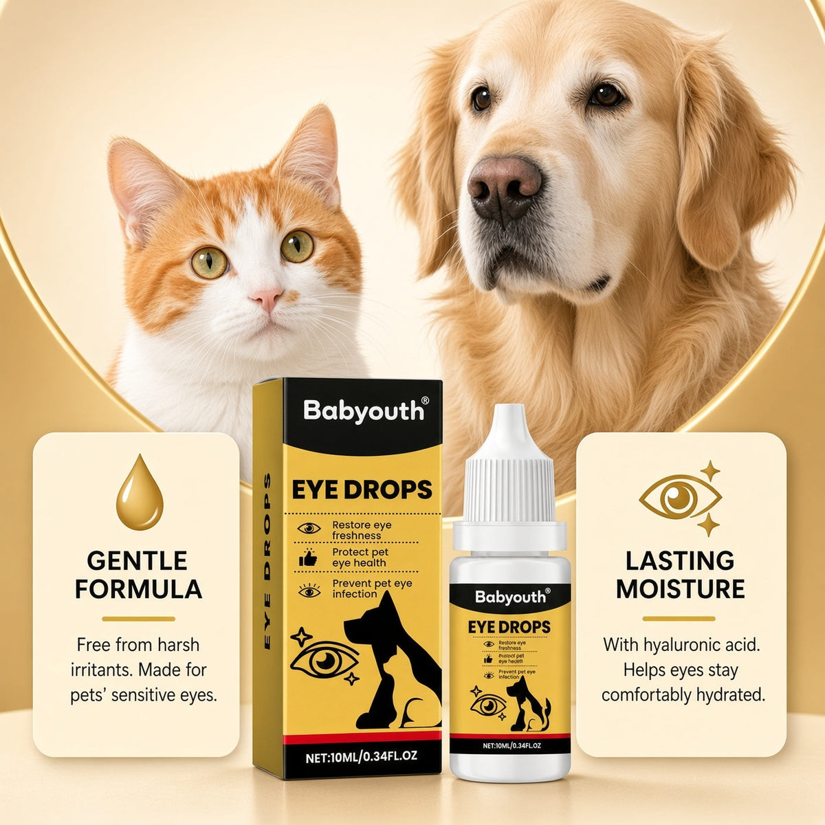 Babyouth Eye Care Solution for Cats and Dogs—for daily tear stain cleaning; supports eye comfort for cataract concerns, gentle care, mild formula, and easy to use.