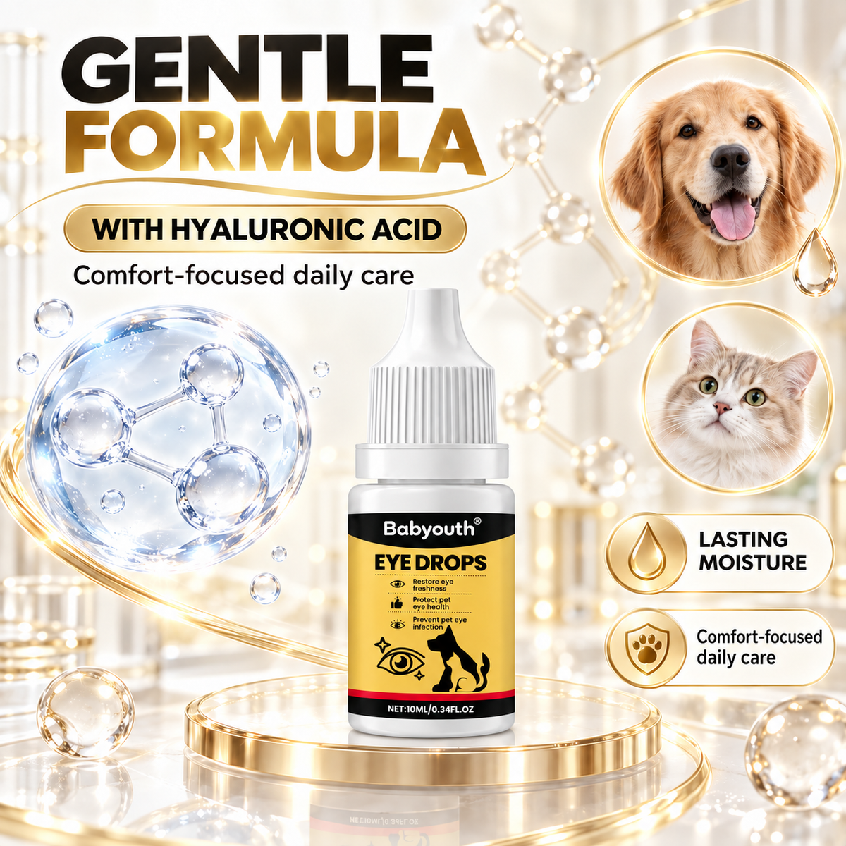 Babyouth Eye Care Solution for Cats and Dogs—for daily tear stain cleaning; supports eye comfort for cataract concerns, gentle care, mild formula, and easy to use.