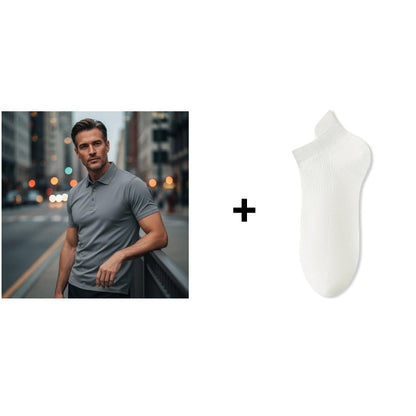 📢📢GRANDI SALDI!!⏰50% DI SCONTO!!Maglietta da uomo a maniche corte con colletto, in tessuto ad asciugatura rapida