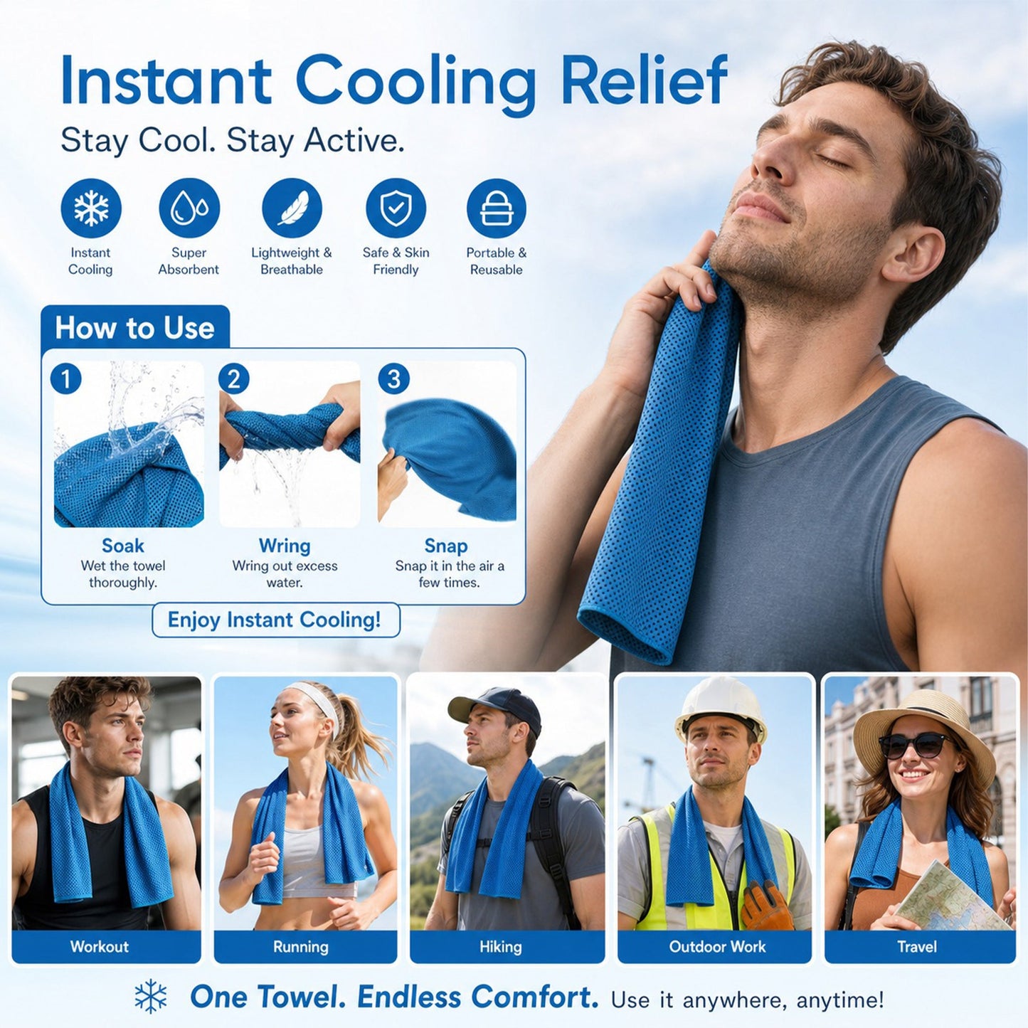 ⏰Summer Sale Buy 1 Get 1 Free❄💦Cold Sweat Towel You Can Use Anywhere, Anytime! Reusable Soft Absorbent Cooling Portable– UK Ready! 🇬🇧