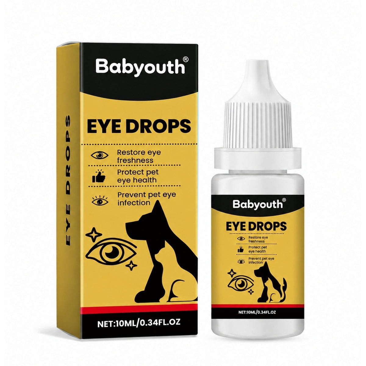 Babyouth Eye Care Solution for Cats and Dogs—for daily tear stain cleaning; supports eye comfort for cataract concerns, gentle care, mild formula, and easy to use.