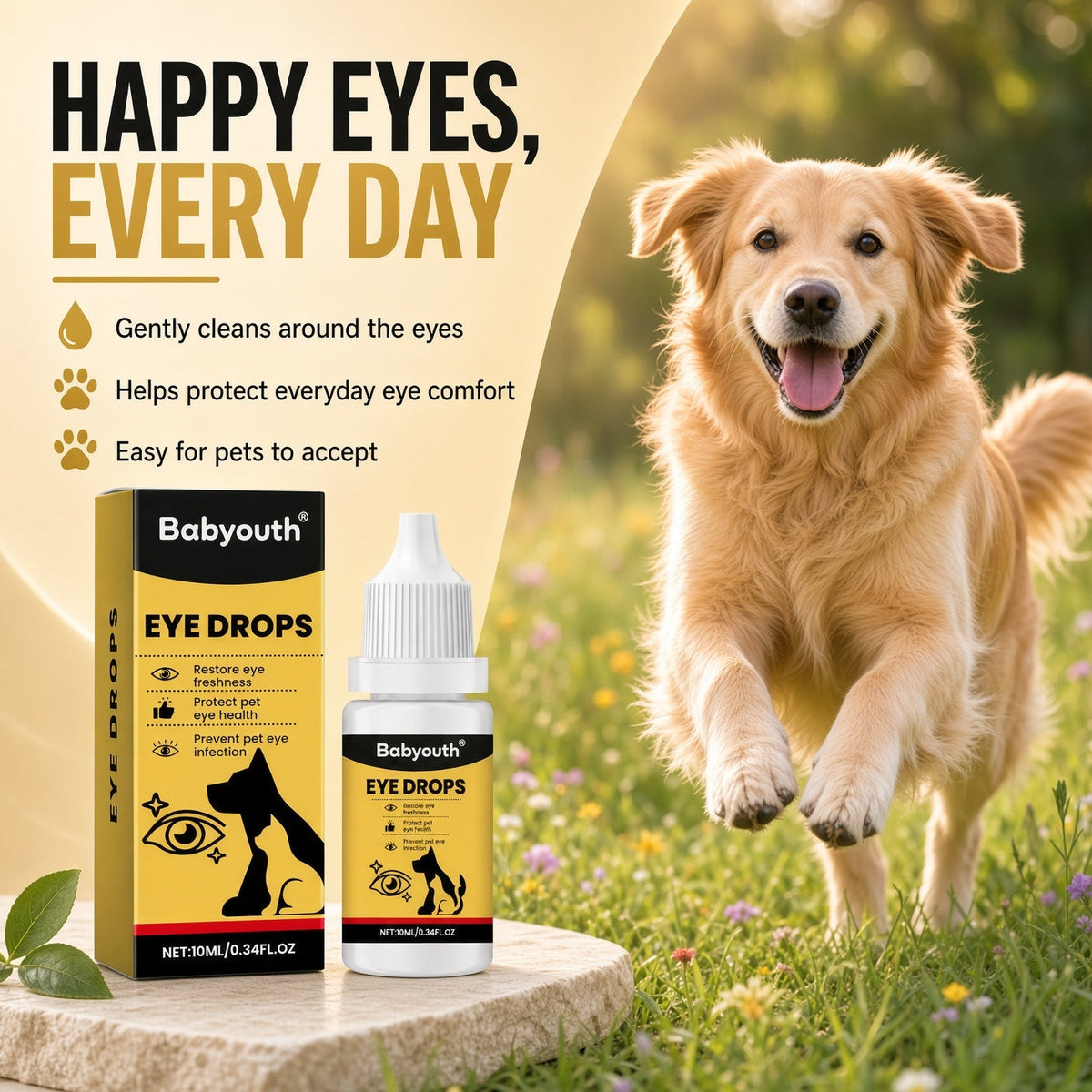 Babyouth Eye Care Solution for Cats and Dogs—for daily tear stain cleaning; supports eye comfort for cataract concerns, gentle care, mild formula, and easy to use.