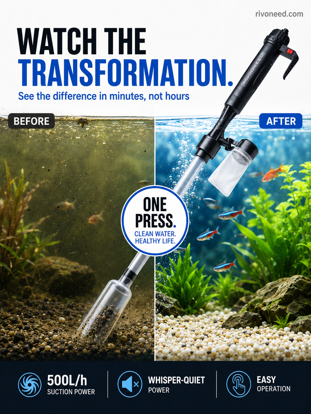 🐠50% OFF NOW! Electric Aquarium Gravel Cleaner – Powerful Suction Fish Tank Vacuum Siphon, Easy Gravel Cleaning & Water Changing, Automatic Aquarium Maintenance Tool