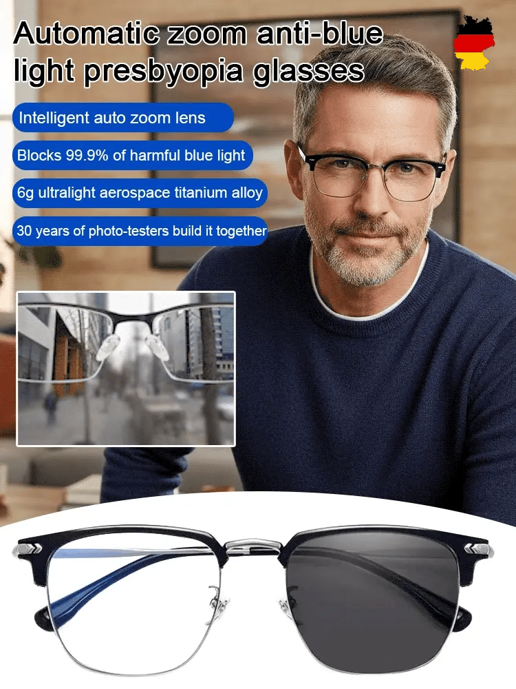 🎁70% Off🔥Ultra Light Anti Blue Presbyopic Glasses-👓Intelligent Zoom 100°-500° (Auto Recognition)
