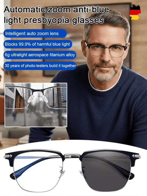 🎁70% Off🔥Ultra Light Anti Blue Presbyopic Glasses-👓Intelligent Zoom 100°-500° (Auto Recognition)