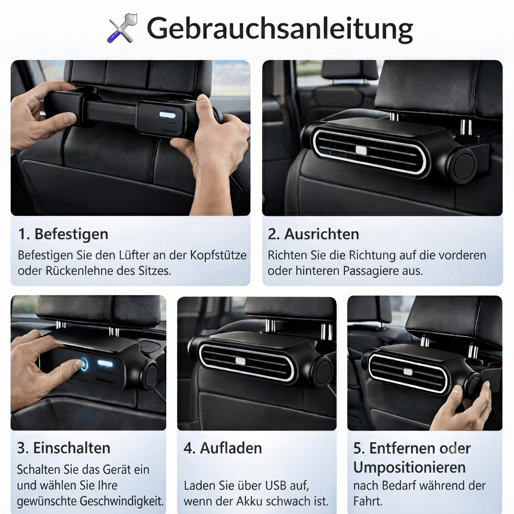 🔥 Kabelloser Universal-Autositzlüfter für Vorder- und Rücksitze, Hitzeentlastendes Luftbelüftungskissen, verhindert verschwitzte, klebrige Rücken bei heißen Sommerfahrten