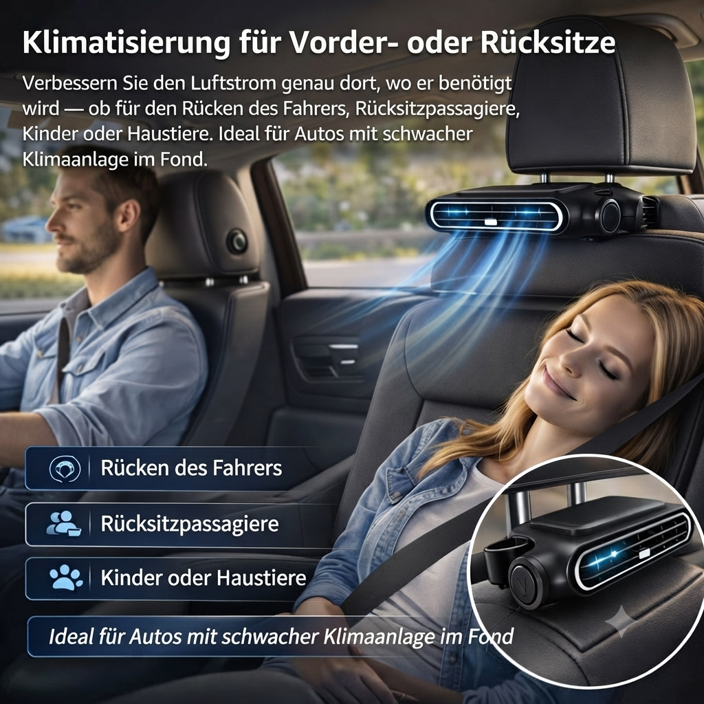 🔥 Kabelloser Universal-Autositzlüfter für Vorder- und Rücksitze, Hitzeentlastendes Luftbelüftungskissen, verhindert verschwitzte, klebrige Rücken bei heißen Sommerfahrten