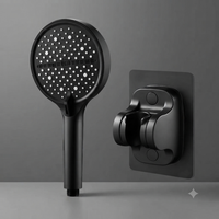 Black pressure-boosting shower head with no-drill bracket