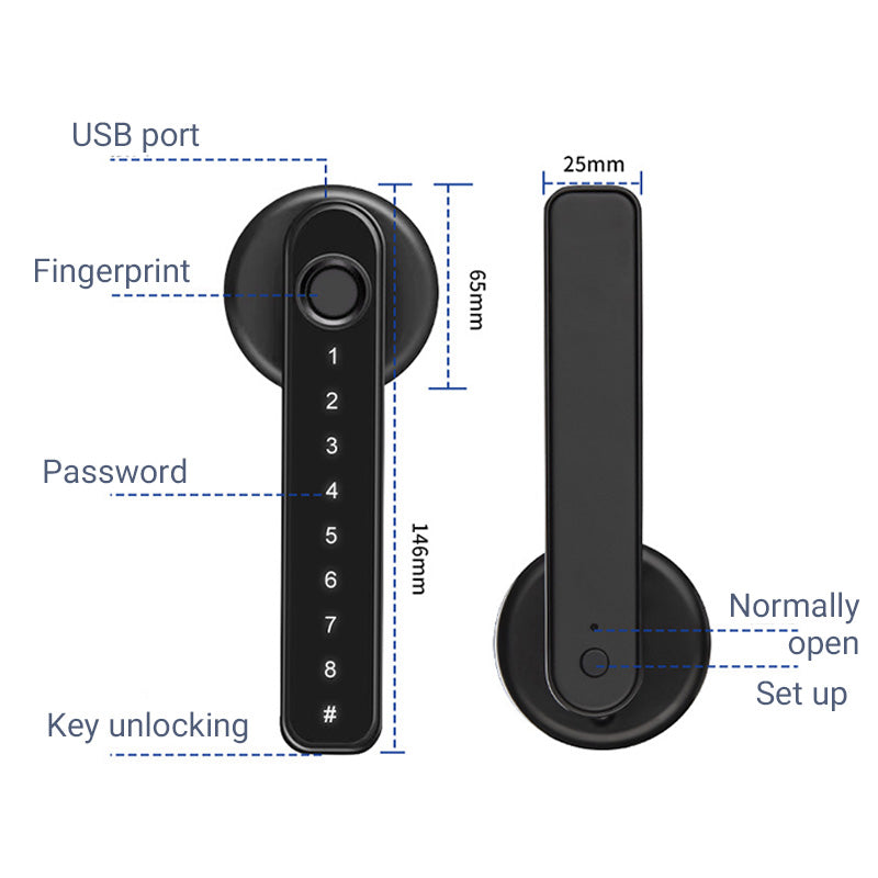 🔥Sale 50% Off🔥 Fingerprint Smart Door Lock Handle with Bluetooth APP control📱🔒