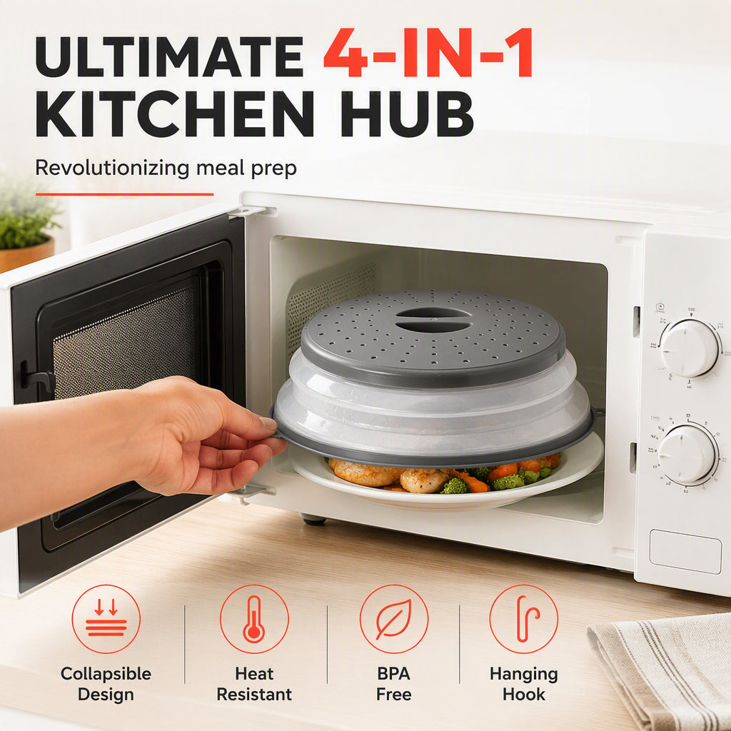 🍲✨ Buy One Get One Free – 2-in-1 Foldable Microwave Oven Splash Cover
